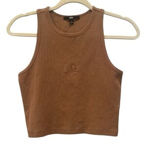 Vans Women's Tan Ribbed Tank Top Stretchy Cropped Comfy Streetwear Sz Small